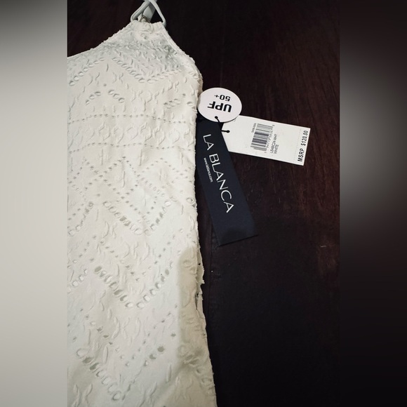 La Blanca Premium Brand Salt Eyelet One-Piece Swimsuit, White Size 14 UPF 50 NWT - Picture 8 of 13